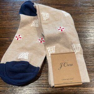 NWT J.Crew Men's Critter Socks Tan Navy Nautical Beach Lightweight AX215